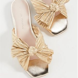 Loeffler Randall Daphne Pleated Bow Slides - Gold - Size 6.5